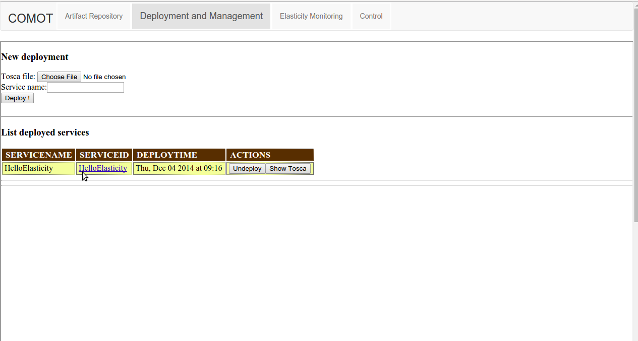 Select Hello Elasticity service in Deployment and Management Tab